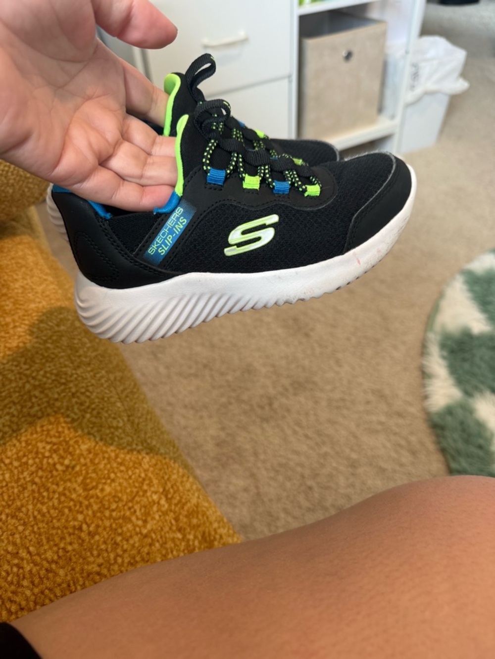 Skechers Kids Black Sneakers with Neon Green Accents